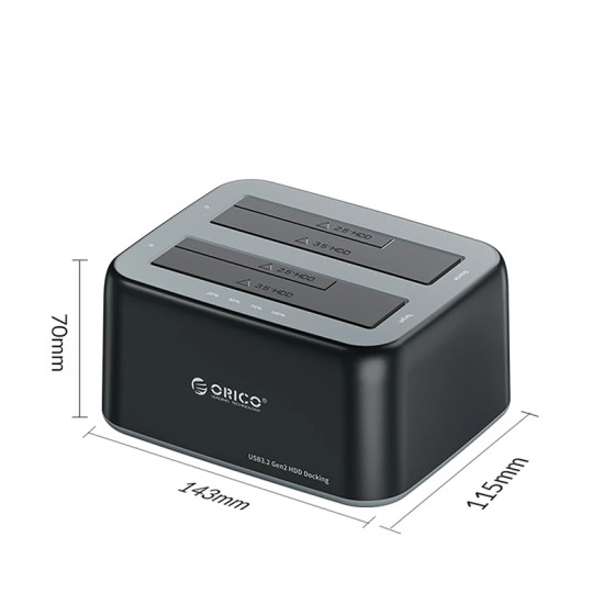 HDD докинг станция Orico HDD/SSD Dock - 2 BAY 2.5/3.5 USB-C/USB-A - 6829C3-V1
