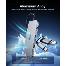 USB хъб Orico HUB USB-C/USB-A 4 port - USB3.0 x 1, USB2.0 x 3, Aluminium - YSA5-U3-GY