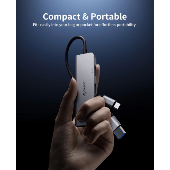 USB хъб Orico HUB USB-C/USB-A 4 port - USB3.0 x 1, USB2.0 x 3, Aluminium - YSA5-U3-GY