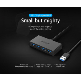 USB хъб Orico USB3.0 HUB 4 port, 1.0m, black - G11-H4-U3-10-BK