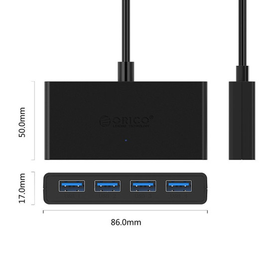 USB хъб Orico USB3.0 HUB 4 port, 1.0m, black - G11-H4-U3-10-BK