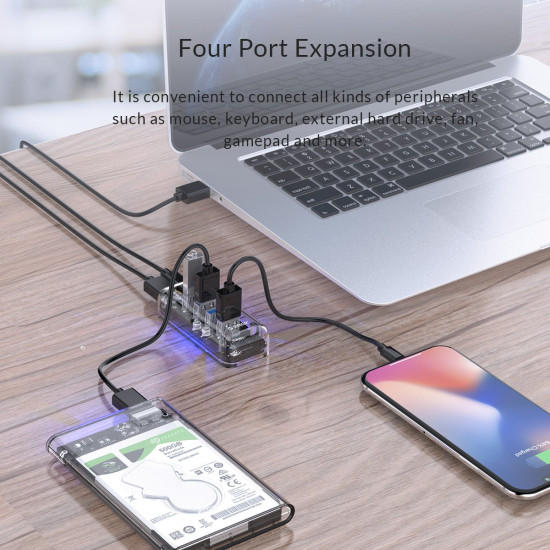 USB хъб Orico USB3.0 HUB 4 port Transparent - F4U-U3-CR