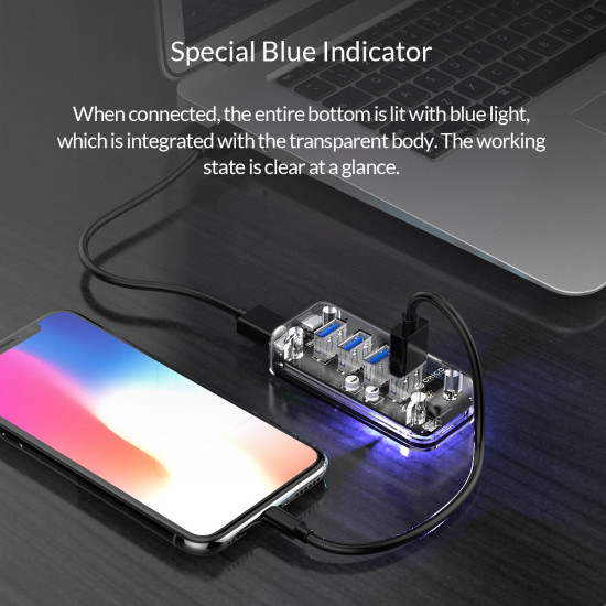 USB хъб Orico USB3.0 HUB 4 port Transparent - F4U-U3-CR
