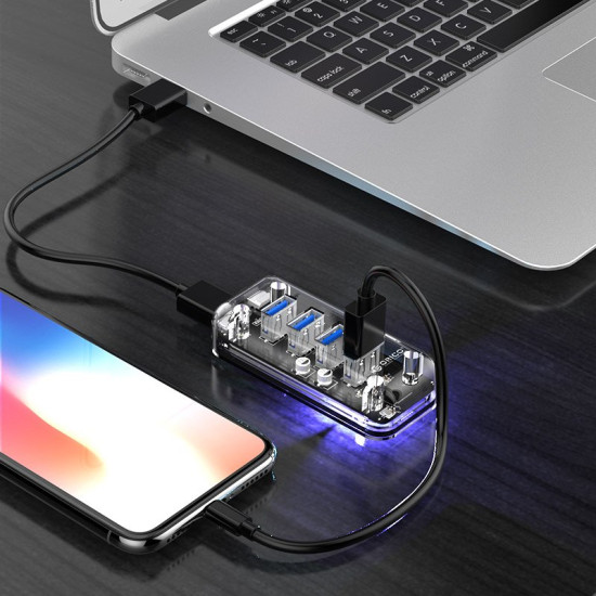 USB хъб Orico USB3.0 HUB 4 port Transparent - F4U-U3-CR