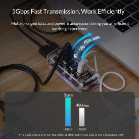 USB хъб Orico USB3.0 HUB 4 port Transparent - F4U-U3-CR