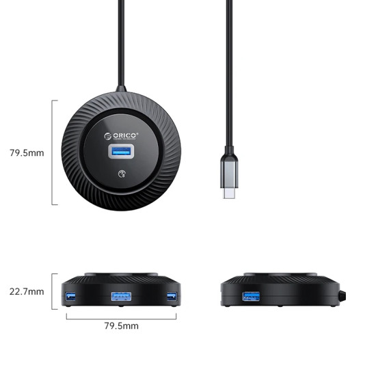 USB хъб Orico USB3.0 HUB Type-C - 4 x USB3.0 - YK2-C3-03-BK