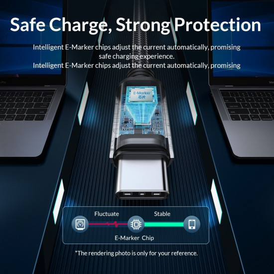 USB кабел Orico USB C-to-C PD 100W Charging 1.5m Black - C2CZ-BK-15