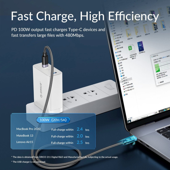 USB кабел Orico USB C-to-C PD 100W Charging 1.5m Black - C2CZ-BK-15