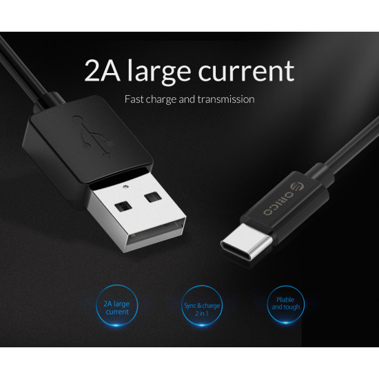 USB кабел Orico USB2.0 A/M to USB3.1 Type-C 1m - BTC-10-BK