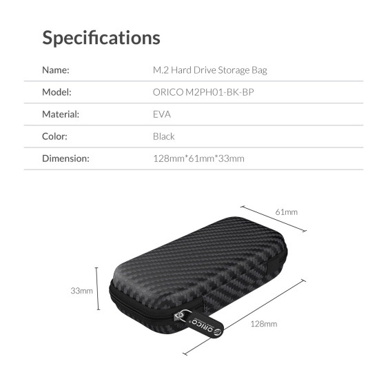 Калъф за външен диск Orico Storage Bag - NVMe Black - M2PH01-BK