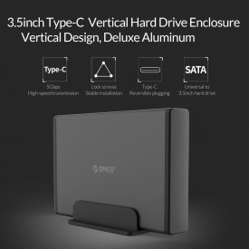 Кутия за диск Orico Storage - Case - 3.5 inch Vertical, USB3.1 Type-C, Power adapter, UASP, black - 7688C3-BK