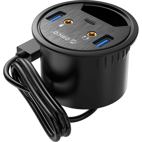 Мултифункционален хъб за бюро Orico Desktop Grommet hole multifunction HUB, Type C/A, Audio - DESK-2U1C-V1-BK