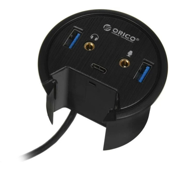 Мултифункционален хъб за бюро Orico Desktop Grommet hole multifunction HUB, Type C/A, Audio - DESK-2U1C-V1-BK