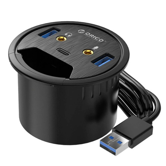 Мултифункционален хъб за бюро Orico Desktop Grommet hole multifunction HUB, Type C/A, Audio - DESK-2U1C-V1-BK