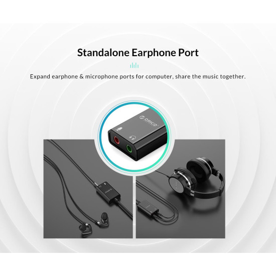 Външна звукова карта Orico USB Sound card - Headphones, Mic, Black - SKT2-BK