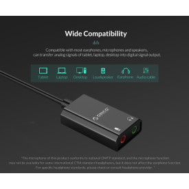 Външна звукова карта Orico USB Sound card - Headphones, Mic, Black - SKT2-BK