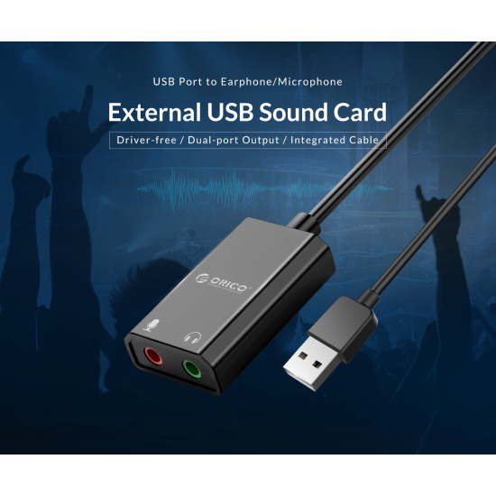 Външна звукова карта Orico USB Sound card - Headphones, Mic, Black - SKT2-BK