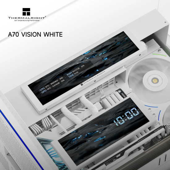 Кутия за компютър Thermalright Case ATX - TR-A70 Vision White - 9.16 inch LCD Display, USB-C