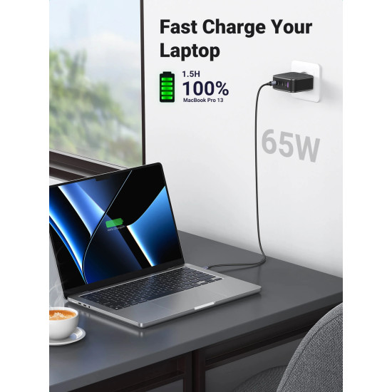 Зарядно Ugreen Charger Wall 65W GaN CD224, 1 x USB-A, 3 x Type-C - 70774