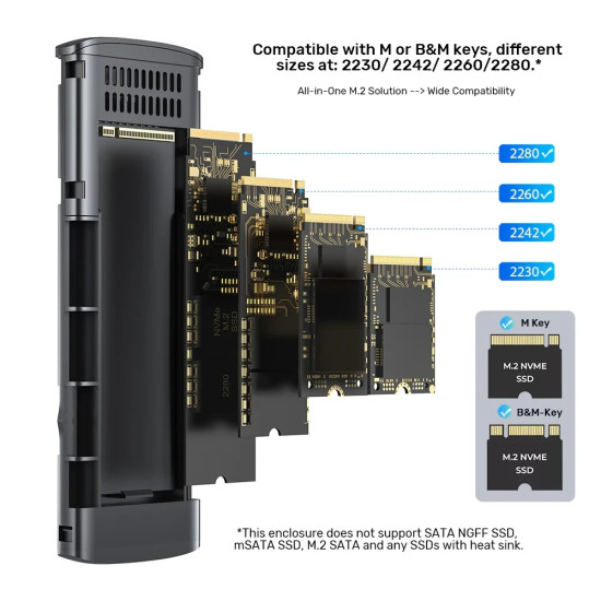 Външна кутия за диск Unitek Storage - Case - M.2 NVMe M-key 10 Gbps - S1241B