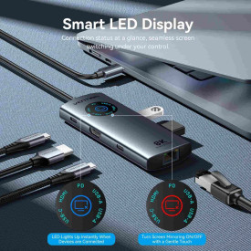 Докинг станция Vention Docking Station Type-C - TQZHB - 8K, LED Display - HDMI, USB 3.0 x 2, USB-C 3.2 Gen 1, PD100W, LAN (1Gbps)