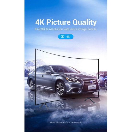 Display Port кабел Vention DisplayPort към HDMI 3.0m - 4K, Gold Plated - HAGBI