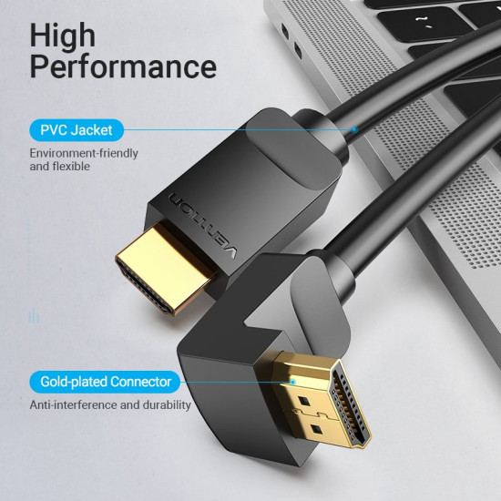 HDMI кабел Vention HDMI Right Angle 270 Degree v2.0 M / M 4K/60Hz Gold - 1.5M Black - AAQBG