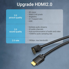 HDMI кабел Vention HDMI Right Angle 270 Degree v2.0 M / M 4K/60Hz Gold - 1.5M Black - AAQBG