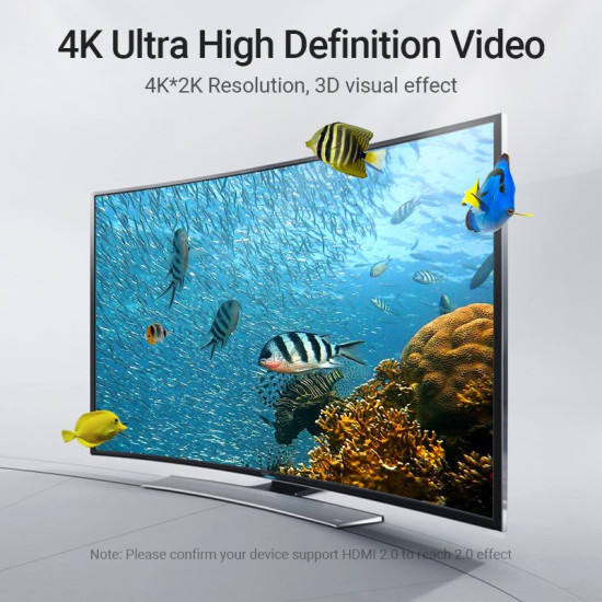 HDMI кабел Vention HDMI Right Angle 270 Degree v2.0 M / M 4K/60Hz Gold - 1.5M Black - AAQBG