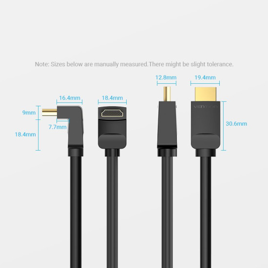HDMI кабел Vention HDMI Right Angle 270 Degree v2.0 M / M 4K/60Hz Gold - 1.5M Black - AAQBG