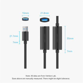 USB кабел удължение Vention, USB 3.0 AM/AF Active Extension, 5M, черен, CBMBJ