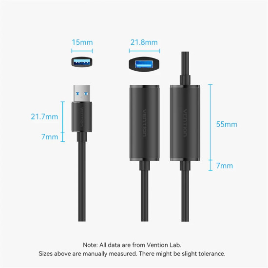 USB кабел удължение Vention, USB 3.0 AM/AF Active Extension, 5M, черен, CBMBJ