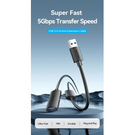 USB кабел удължение Vention, USB 3.0 AM/AF Active Extension, 5M, черен, CBMBJ