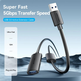 USB кабел удължение Vention, USB 3.0 AM/AF Active Extension, 5M, черен, CBMBJ