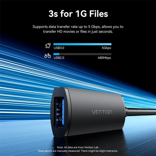 USB кабел удължение Vention, USB 3.0 AM/AF Active Extension, 5M, черен, CBMBJ