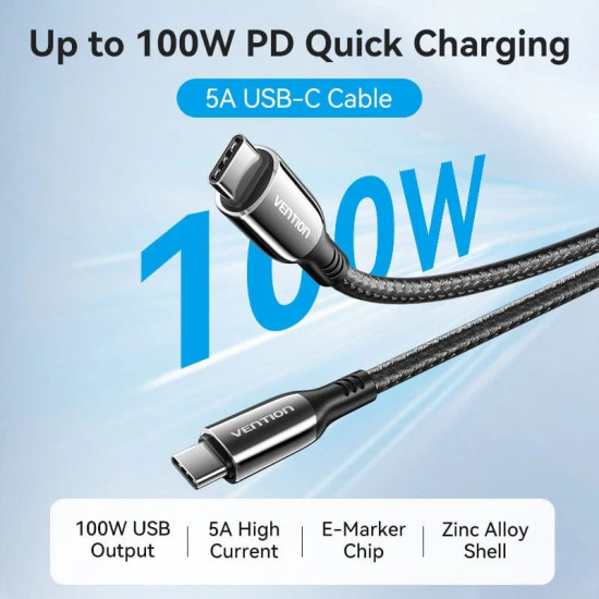 USB кабел Vention USB2.0 Type-C/Type-C 100W, 2m - CTKBH
