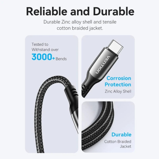 USB кабел Vention USB2.0 Type-C/Type-C 100W, 2m - CTKBH