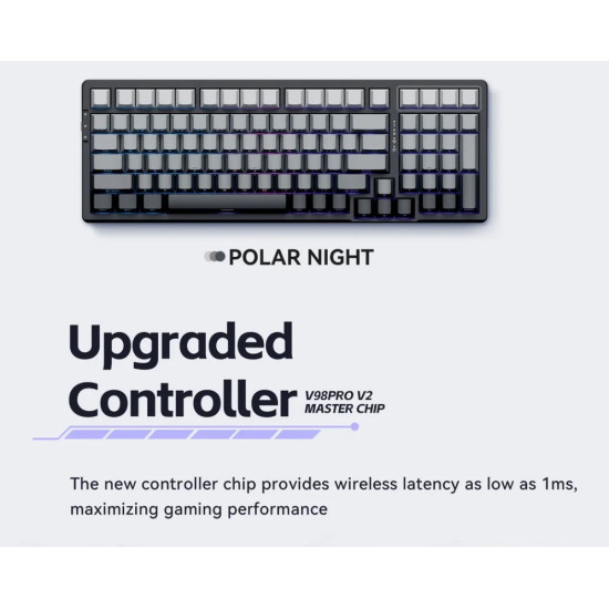 Безжична клавиатура VGN Wireless Gaming Mechanical Keyboard - V98 PRO V2 Limited Black Glow - Kailh Arctic Switches, BT5.0, 2.4G, RGB