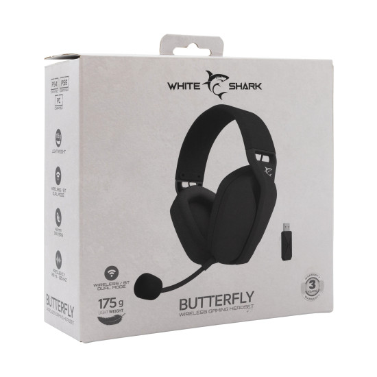 Безжични слушалки White Shark Gaming Headphones BUTTERFLY - Bluetooth, 2.4G, Black