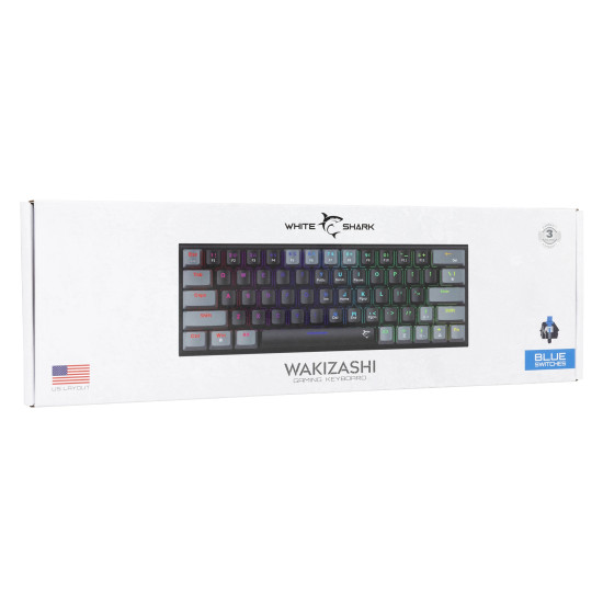 Клавиатура White Shark Gaming Mechanical Keyboard WAKIZASHI 2 - Blue Switches (English US), Black, Gray