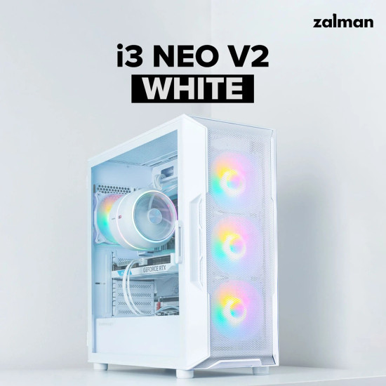 Кутия за компютър Zalman Case ATX - I3 NEO V2 White - RGB, Mesh