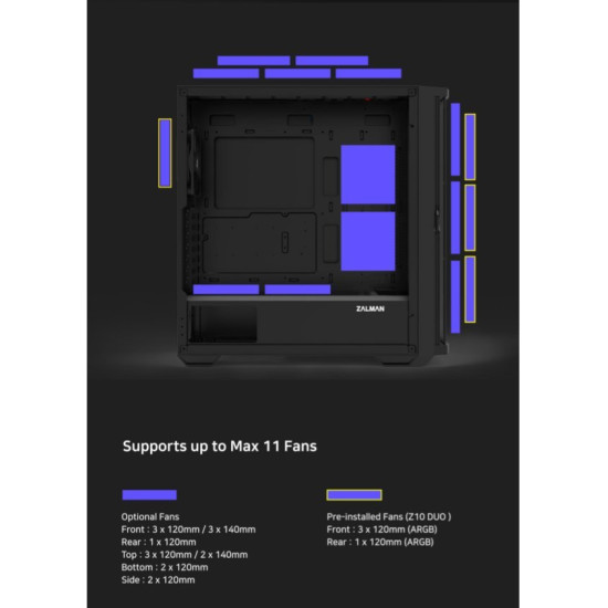 Кутия за компютър Zalman Case EATX - Z10 DUO - Mesh/Tempered Glass