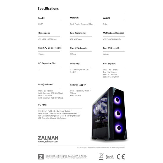 Кутия за компютър Zalman Case ATX - N5 TF - 4 x 120mm RGB