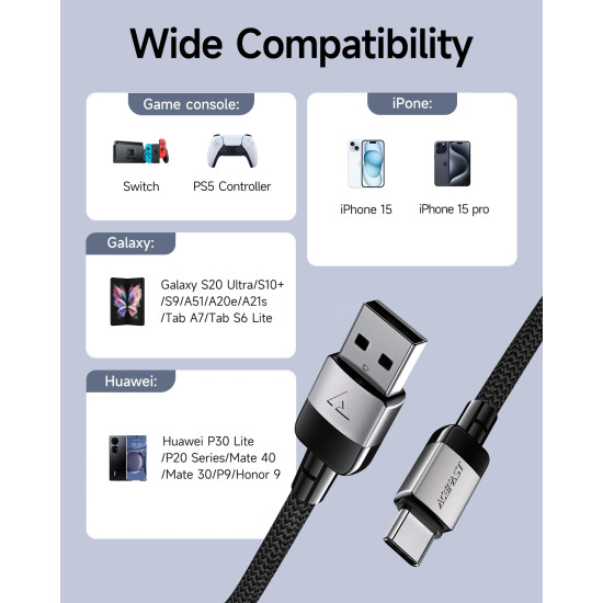 USB кабел Acefast USB-A to USB-C Cable 60W 1.2m - C9-04 - Black