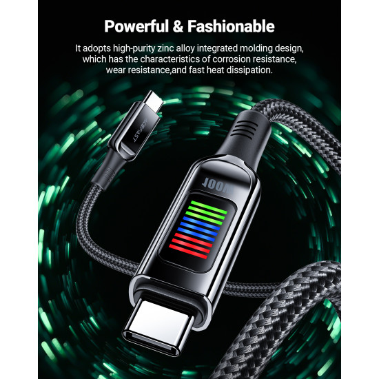 USB кабел Acefast USB-C to USB-C Cable 100W 1.2m with LED display - C7-03 - Black