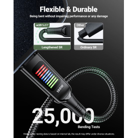 USB кабел Acefast USB-C to USB-C Cable 100W 1.2m with LED display - C7-03 - Black