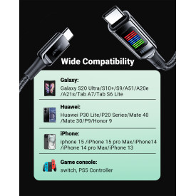 USB кабел Acefast USB-C to USB-C Cable 100W 1.2m with LED display - C7-03 - Black