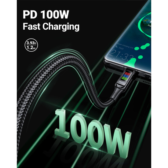 USB кабел Acefast USB-C to USB-C Cable 100W 1.2m with LED display - C7-03 - Black