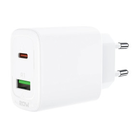 Зарядно Acefast Charger Wall GaN PD20W - A25 - USB-C x 1, USB-A x 1, White