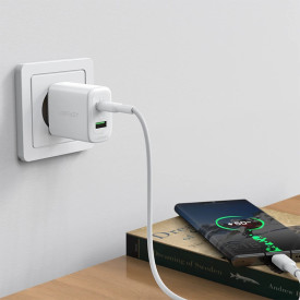 Зарядно Acefast Charger Wall GaN PD20W - A25 - USB-C x 1, USB-A x 1, White